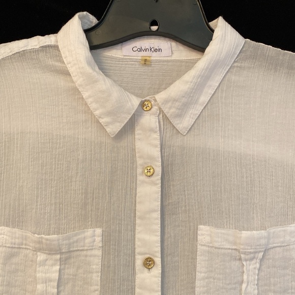 Calvin Klein woman’s blouse, size M, white cotton, button front - Picture 4 of 8